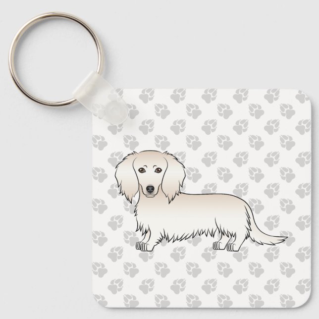 Porte-clés Dachshund à poils longs crème Chien de dessin anim (Recto)