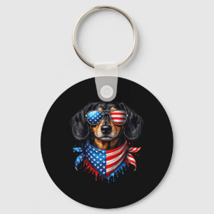 Porte-clés Dachshund Bandana 4 juillet Patriote Amoureux des
