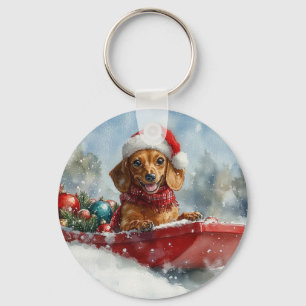 Porte-clés Dachshund Chien en Luge Laissez Tomber la Neige No