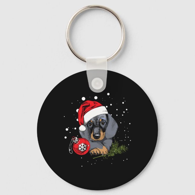 Porte-clés Dachshund Chien sapin de Noël Lumière Père Noël No (Recto)