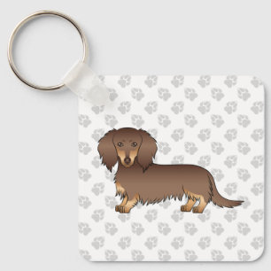 Porte-clés Dachshund de dessin animé au pelage chocolat et fa
