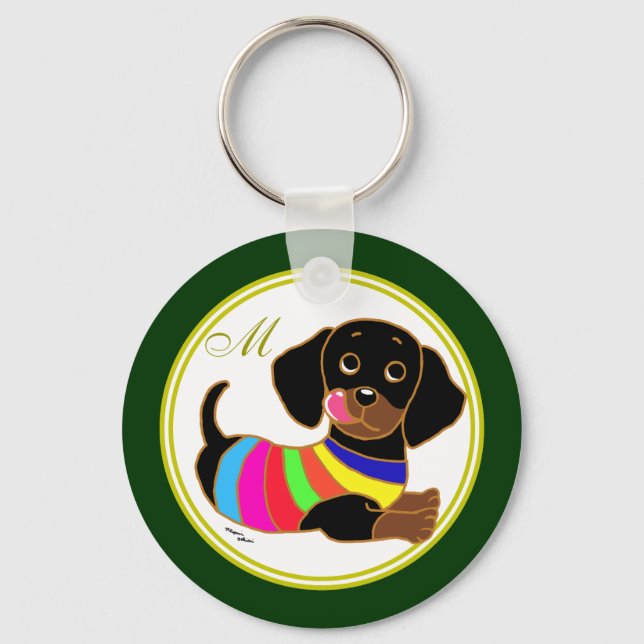 Porte-clés Dachshund Dessin 2 Monogramme (Recto)