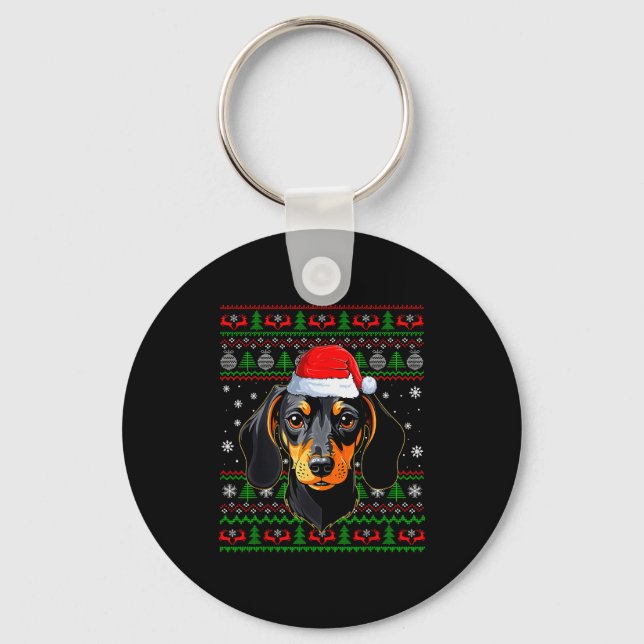 Porte-clés Dachshund Dog Christmas Ugly Sweater Santa Adults  (Recto)