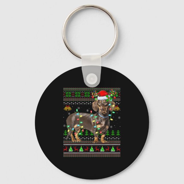 Porte-clés Dachshund Dog Ugly Christmas Sweaters Holiday Sant (Recto)
