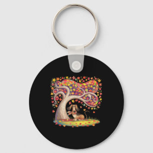 Porte-clés Dachshund Écharpe Thanksgiving Automne Arbre Chien