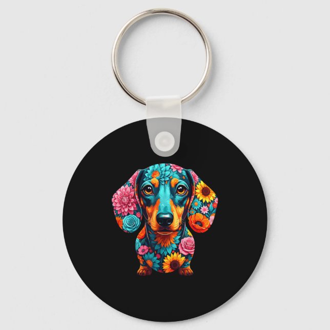 Porte-clés Dachshund Flower Funny Dog  (Recto)