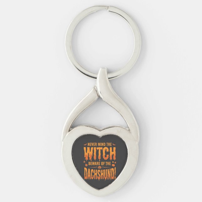 Porte-clés Dachshund Halloween Sorcière Avertissement Typogra (Devant)