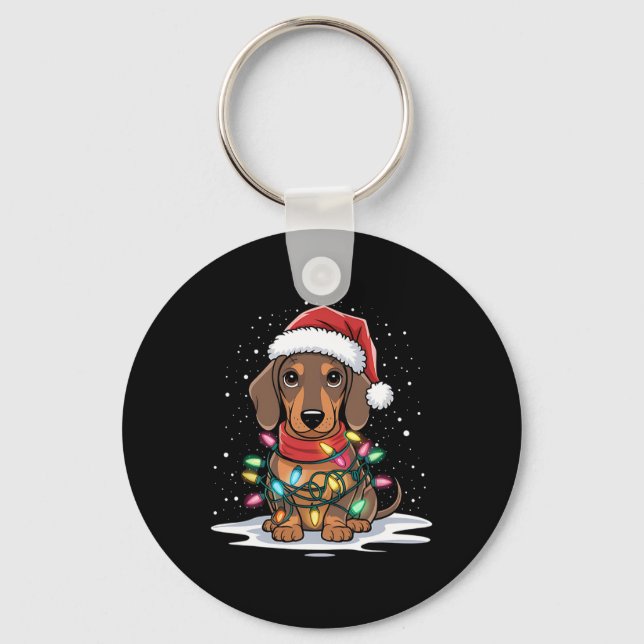 Porte-clés Dachshund lumières de Noël Santa Hat Amoureux des  (Recto)