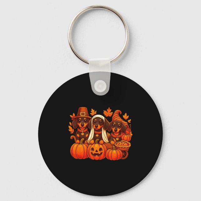 Porte-clés Dachshund saucisson chien de Thanksgiving citrouil (Recto)
