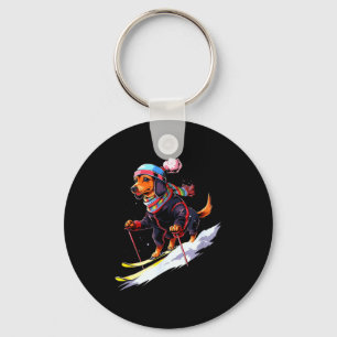 Porte-clés Dachshund skieur chien skieur ski hiver neige homm
