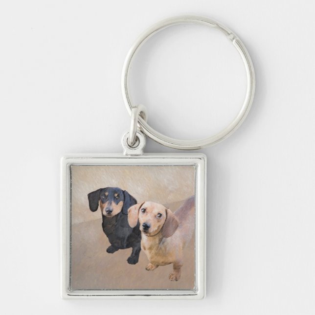 Porte-clés Dachshund (Smooth) Peinture - Art Chien original (Devant)