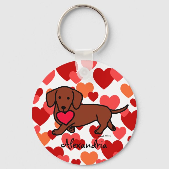 Porte-clés Dachshund Valentine Cartoon (Recto)