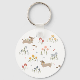 Porte-clés Dachshund Weiner Amoureux de les chiens Fleur sauv