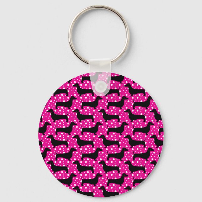 Porte-clés Dachshunds Pink Polka (Recto)