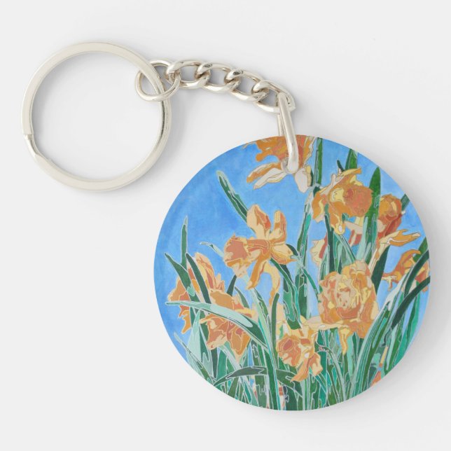 Porte-clés Daffodiles d'or en fleurs Gras Line Art (Devant)