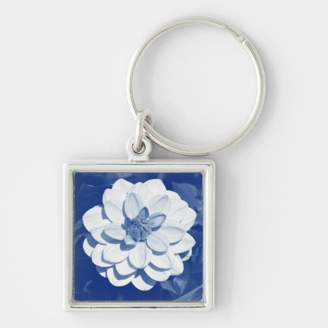 Porte-clés Dahlia - Cyanotype numérique (Devant)