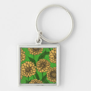 Porte-clés Dahlias en jaune et vert