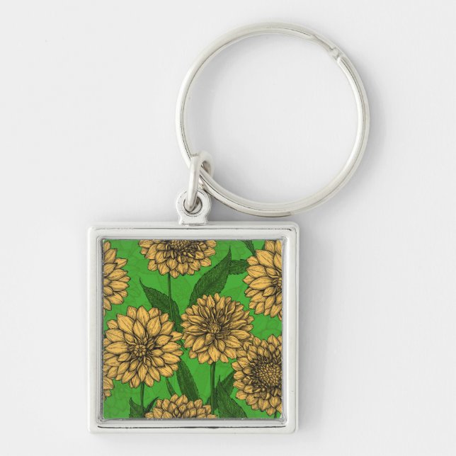 Porte-clés Dahlias en jaune et vert (Devant)