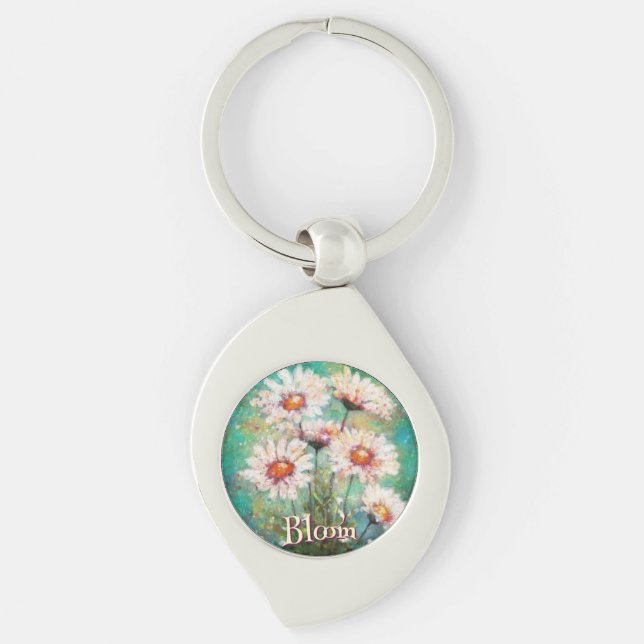 Porte-clés Daisies Floral Impressionniste Sarcelle Personnali (Devant)