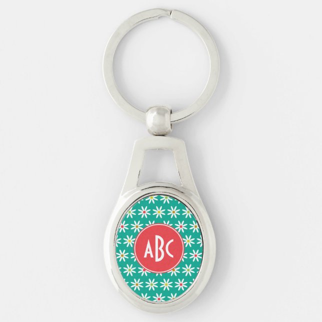 Porte-clés Daisy à points sarcelle monogrammée (Devant)