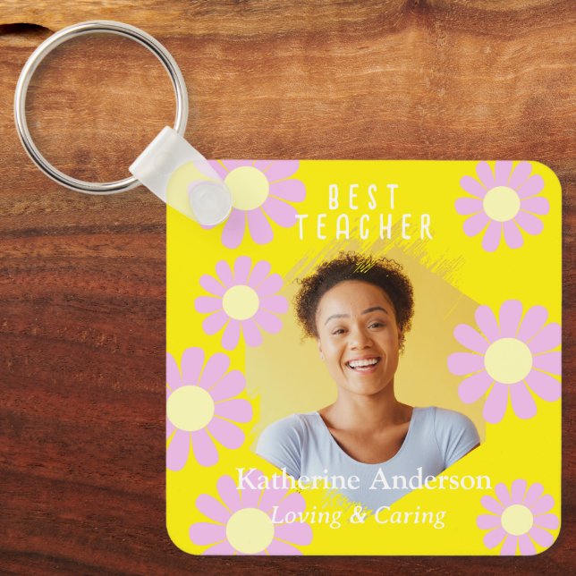 Porte-clés Daisy Best Teacher Photo Bright Jaune (Recto)