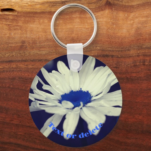 Porte-clés Daisy Blue Center Fleur Abstraite personnalisée (Recto)