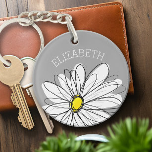 Porte-clés Daisy tendance avec gris et jaune