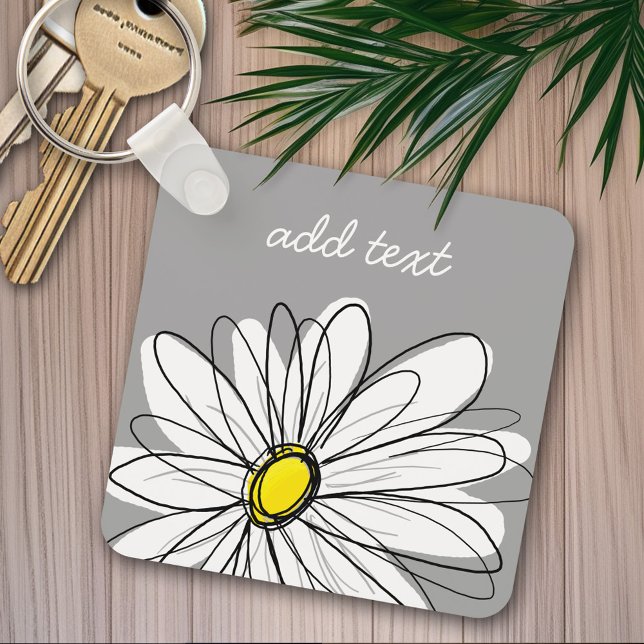 Porte-clés Daisy tendance avec gris et jaune (Personalized keychain - whimsical daisy)