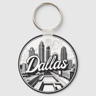 Porte-clés Dallas Texas Skyline Paysage urbain noir et blanc