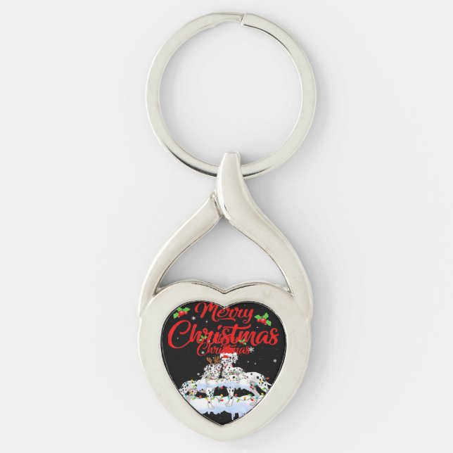 Porte-clés Dalmatian Dog Christmas Lights Santa Hat Xmas Dog  (Devant)