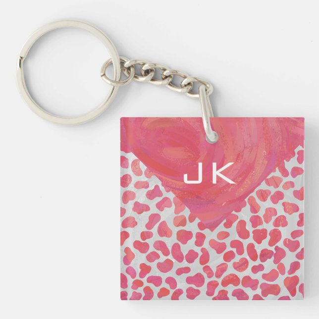 Porte-clés Dalmatie rose et blanc avec monogramme (Devant)