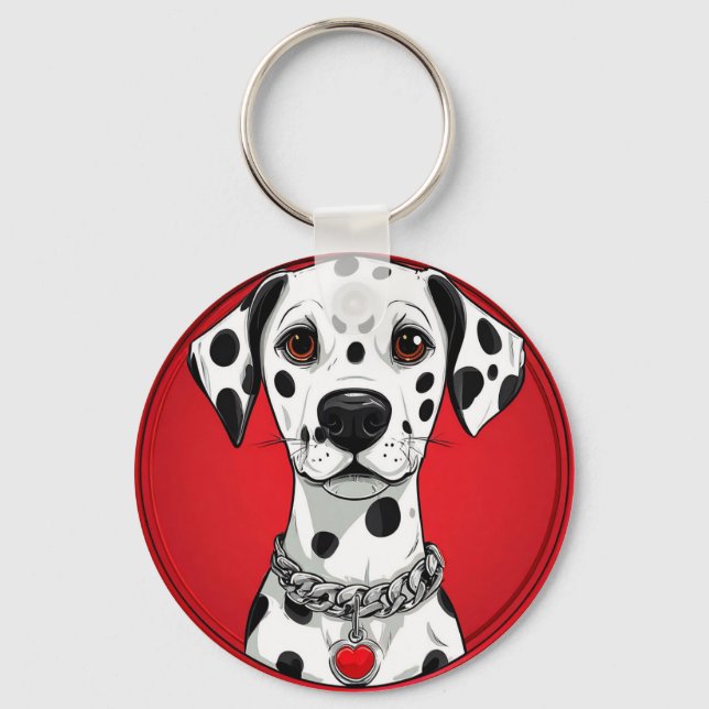 Porte-clés Dalmatien avec collier à coeur rouge (Recto)