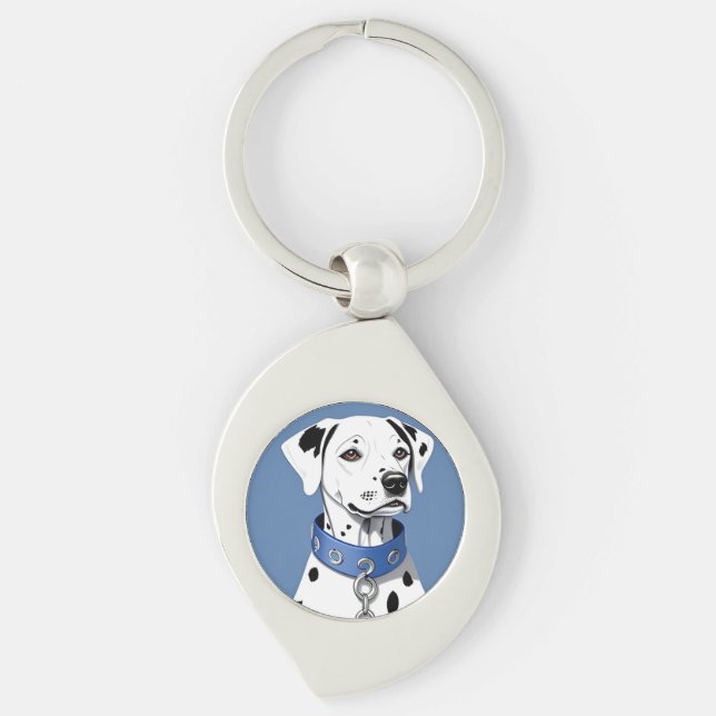Porte-clés Dalmatien portant un collier bleu (Devant)