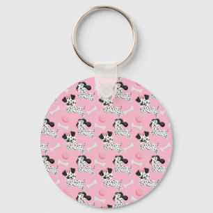 Porte-clés Dalmatiens Chiots Taches Noires Jouet Rose Balle B