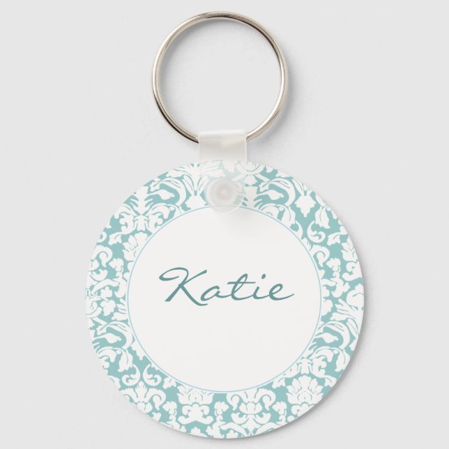 Porte-clés Damas blanc et bleu (Recto)