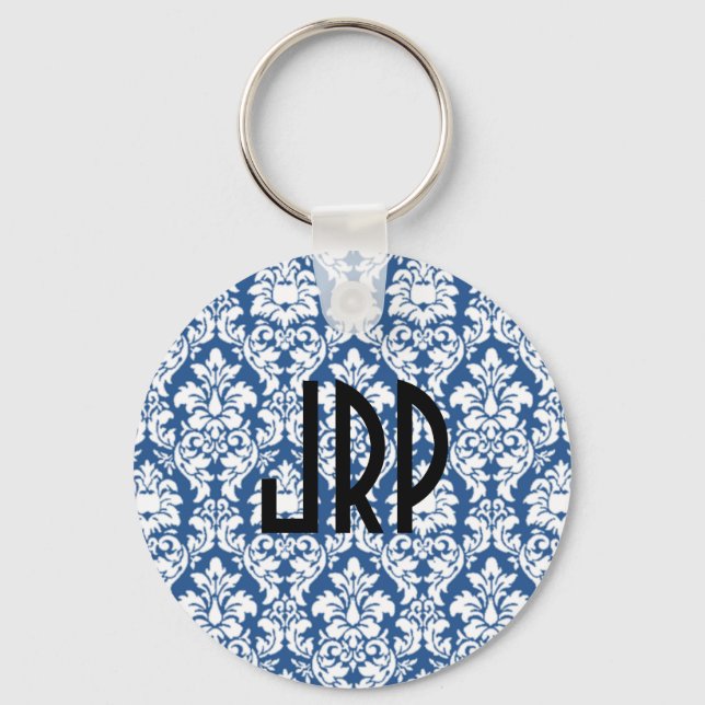 Porte-clés Damas bleu monogramme (Recto)