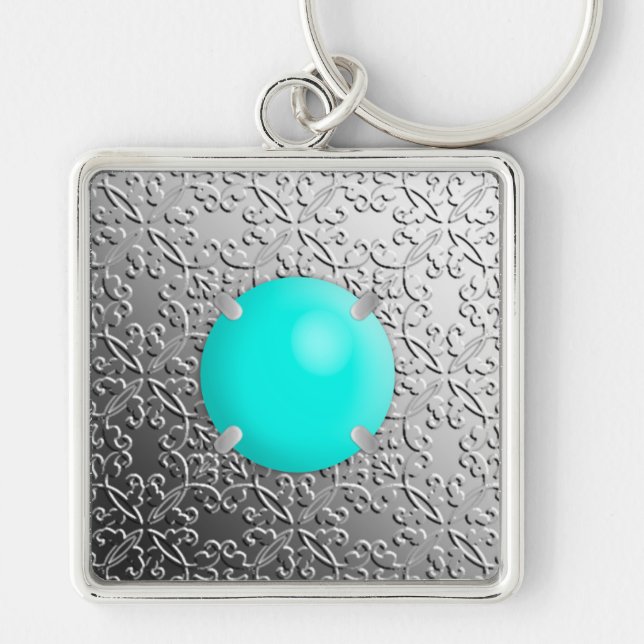Porte-clés Damas d'argent avec une fausse pierre turquoise (Devant)