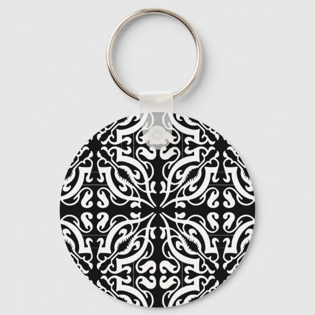 Porte-clés Damask 1 (noir et blanc) (Recto)