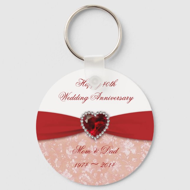 Porte-clés Damask 40th Wedding Anniversary Design (Recto)