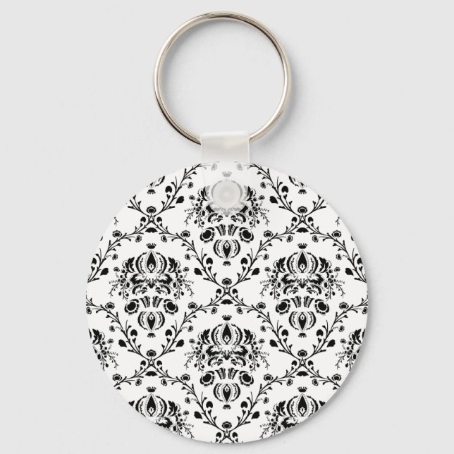Porte-clés Damask blanc et noir (Recto)