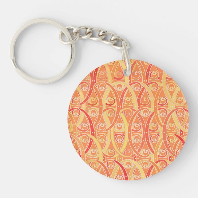 Porte-clés Damassé arabesque - orange doux et corail (Devant)