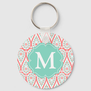 Porte-clés Damassé élégante moderne Paisley de corail