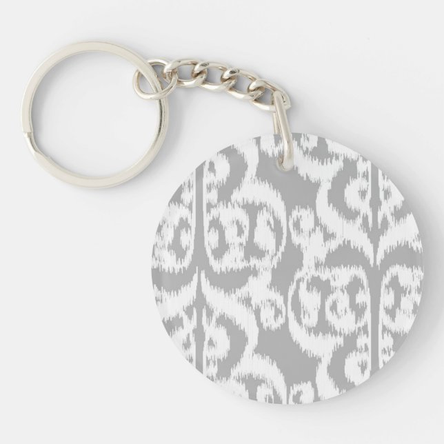 Porte-clés Damassé maure d'Ikat - gris argenté et blanc (Devant)