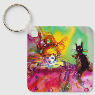 Porte-clés DAME AVEC CHAT NOIR Mardi Gras Masquerade