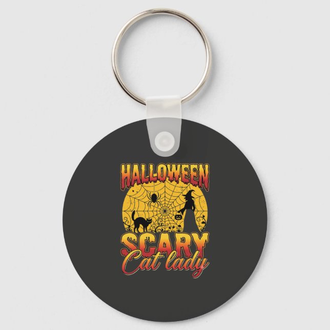 Porte-clés Dame de chat effrayante Halloween Sorcière Toile d (Recto)