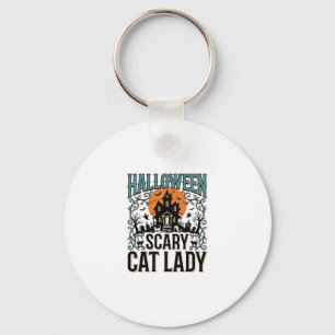 Porte-clés Dame de chat Halloween Maison hantée effrayante Vi