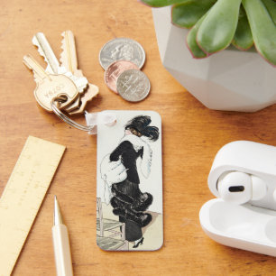 Porte-clés Dame de mode vintage, manteau de fourrure haute co