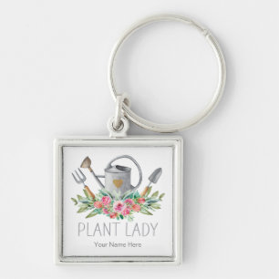 Porte-clés Dame de plantes aquarelle boho humour de jardinier