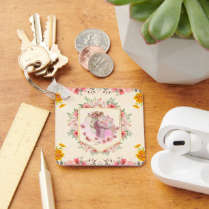 Porte-clés Dame du Printemps, Fleurs de Cottage Élégant