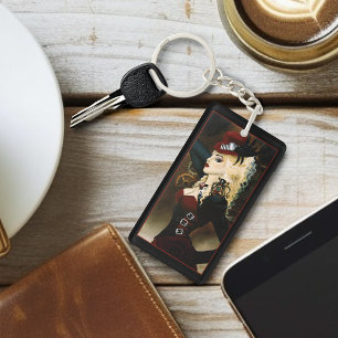 Porte-clés Dame Élégante Steampunk Victorienne Rouge à Mécani